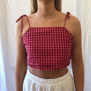plaid red top